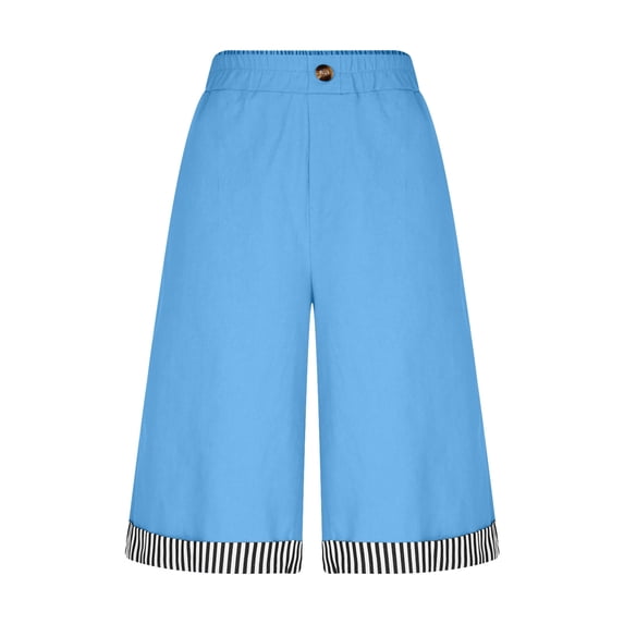 Summer Shorts for Women with Pockets 100% Cotton Elastic Loose Straight Striped Cuff Half Shorts