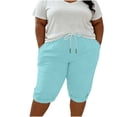 thumbnail image 1 of Plus Size Shorts for Women Half Pants Casual Drawstring Elastic Waist Fashion Straight Leg Pants Lightweight Stretchy Shorts with Pockets, 1 of 9