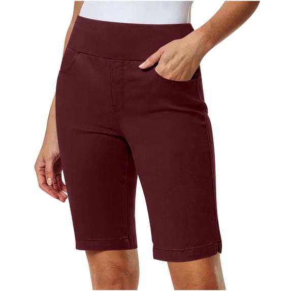 Plus Size Shorts for Women Knee Length Straight Leg Elastic High Waisted Bermuda Short with Pockets 3XL-5XL