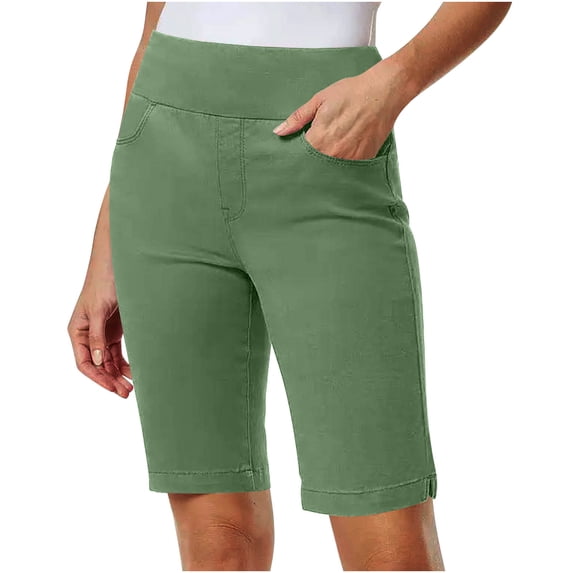 Plus Size Shorts for Women Knee Length Straight Leg Elastic High Waisted Bermuda Short with Pockets 3XL-5XL