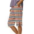 thumbnail image 1 of Womens Plus Size Shorts with Pockets High Waist Striped Side Slit and Button Five Quarter Shorts, 1 of 5
