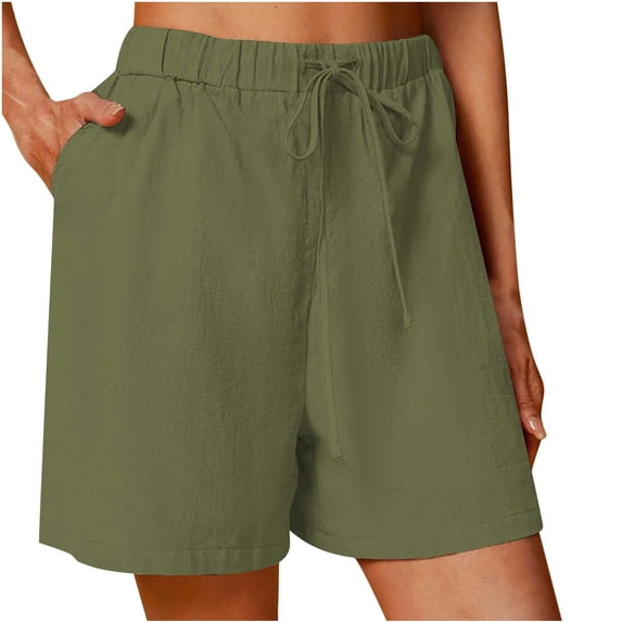 Plus Size Shorts for Womens Baggy Casual High Waist Drawstring Short Pants Straight Cotton Linen Beach Clothes