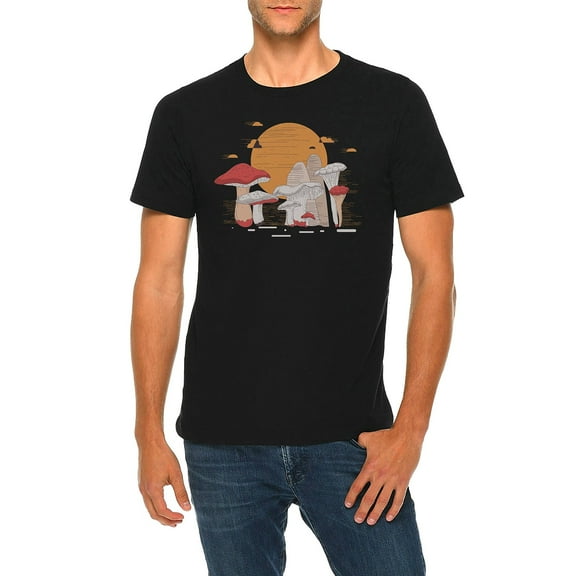 Plus Size Shroomy Sunset Graphic Design Deluxe Jersey T-Shirt - Black 3XL