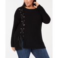 thumbnail image 1 of Plus Size Side Lace Up Tunic Sweater Deep Black 1X, 1 of 1