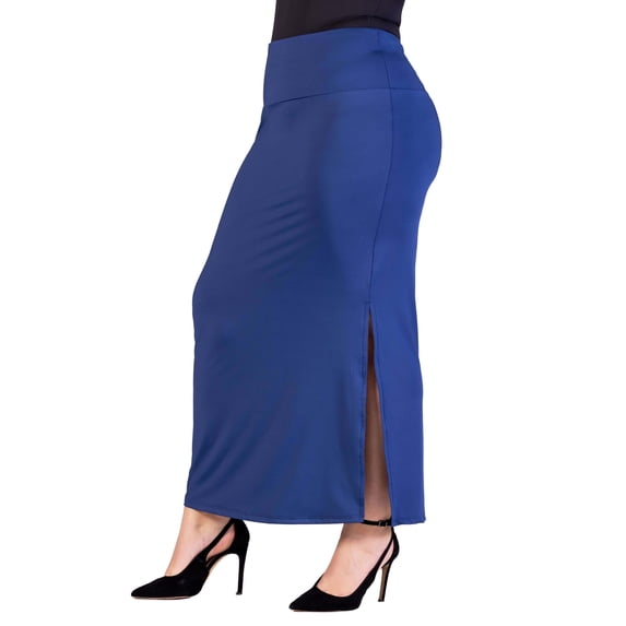 Plus Size Side Slit Elastic Waist Maxi Skirt