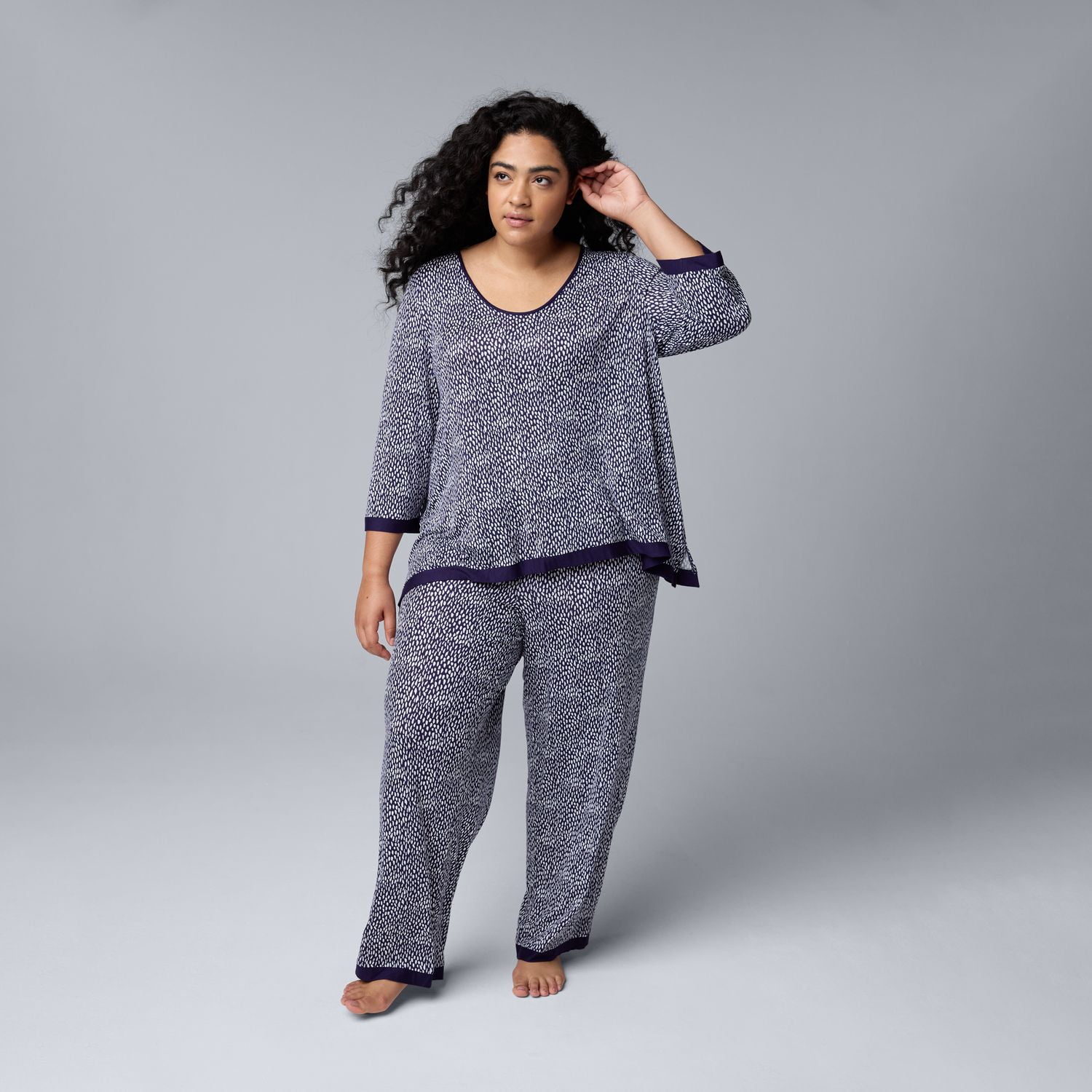Plus Size Simply Vera Vera Wang 3 4 Sleeve Pajama Top Pajama Pants Set Color Blazer Texture Size 1X Walmart