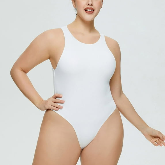 Plus Size Skinny Sexy Crew Neck Sleeveless Polyester Bodysuit,Women’S Racer Back Bodysuit Tank Tops Romper