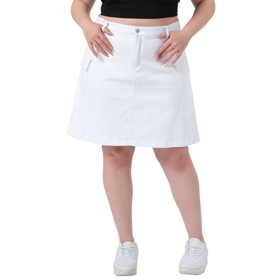 Plus Size Skirt for Women A Line Causal Above Knee Zip Front Flare Skirts 2025 4X White