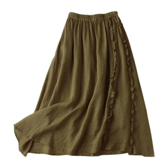 Plus Size Skirts Curvy Women Summer Elastic Waist Twirl-Friendly A-Line Blend Embroidered Lace Edge Skirt Summer Skirt Green M