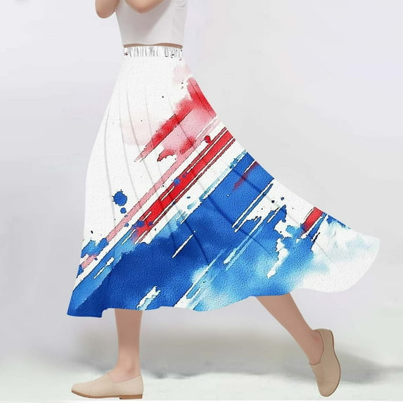 Plus Size Skirts for Women Independence Day High Waist A-Line Skirt Elastic Waist Flowy Skirt Stars and Stripes Party Festive Maxi Skirt