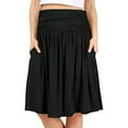 thumbnail image 1 of Plus Size Skirts for Women Knee Length Ruched Flowy Midi Skirt Loose Fit Casual Elastic High Waist Skirt with Pocket, 1 of 4