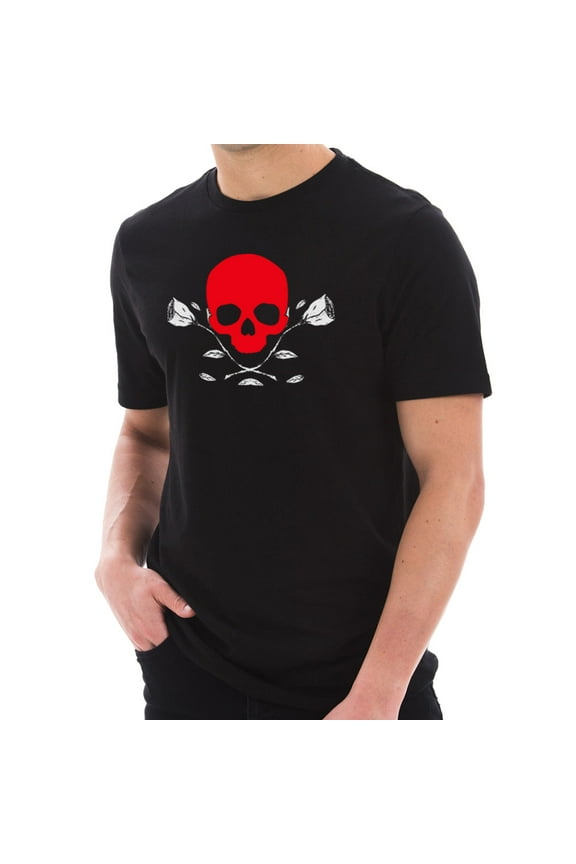 Plus Size Skull and Dead Roses Graphic Design Short Sleeve Cotton Jersey T-Shirt - Black 3XL