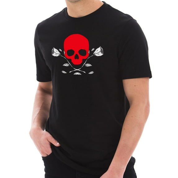 Plus Size Skull and Dead Roses Graphic Design Short Sleeve Cotton Jersey T-Shirt - Black XL