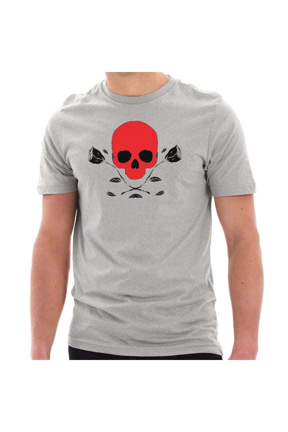 Plus Size Skull and Dead Roses Graphic Design Short Sleeve Cotton Jersey T-Shirt - Heather Grey 2XL