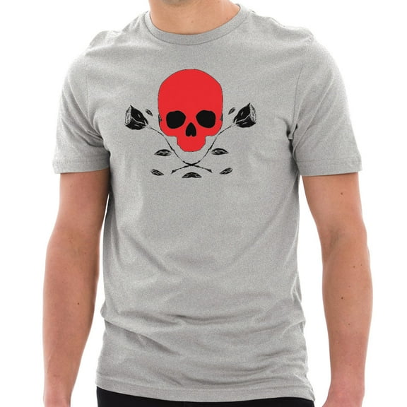 Plus Size Skull and Dead Roses Graphic Design Short Sleeve Cotton Jersey T-Shirt - Heather Grey XL