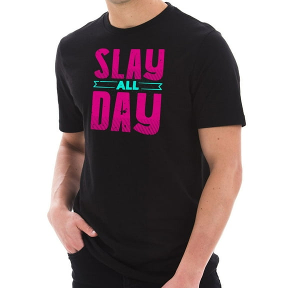 Plus Size Slay All Day Phrase Graphic Design Short Sleeve Cotton Jersey T-Shirt - Black XL