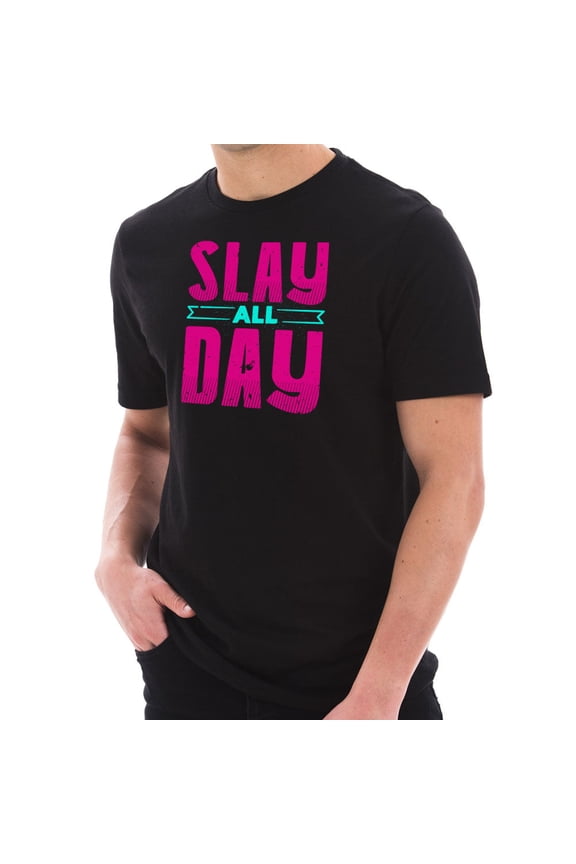 Plus Size Slay All Day Phrase Graphic Design Short Sleeve Cotton Jersey T-Shirt - Black XL