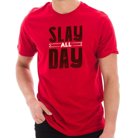 Plus Size Slay All Day Phrase Graphic Design Short Sleeve Cotton Jersey T-Shirt - Red XL