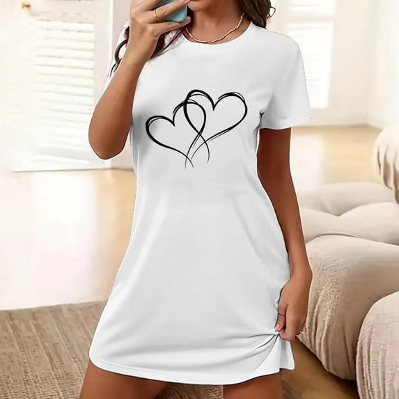 Plus Size Sleep Shirts for Women Soft Short Sleeve Nightgown Sleepwear Loose Fitted Nightdress New Long Nightgowns for Women White XXL