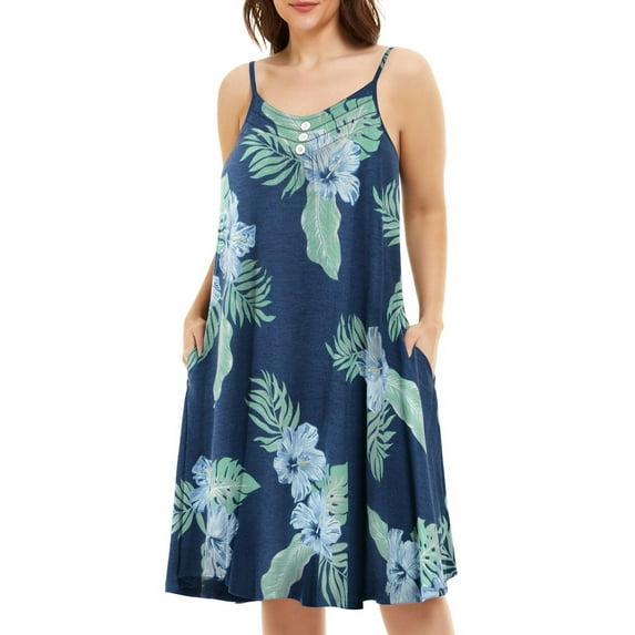 Plus Size Sleepwear 4x for Women, VEPKUL Sleeveless Camisole Deresses Full Slip Summer Dresses V Neck Cozy Nightshirt Floral Dress with Pockets