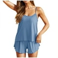 thumbnail image 1 of Plus Size Sleepwear New Summer Pajamas Set for Women Satin Silk Comfy Loungewear Pjs Cami Tops and Shorts Soft 2 Piece Nightwear Cotton Pajama Set Light Blue L, 1 of 5
