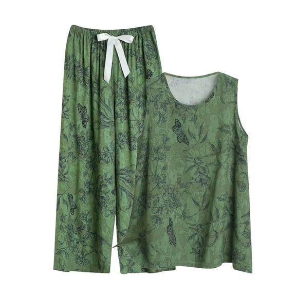 Plus Size Sleepwear Pajama Womens Trendy 2 Piece Pjs Set Tank Tops Long Pants Fall Summer Nightwear Pajamas Army Green, 5XL
