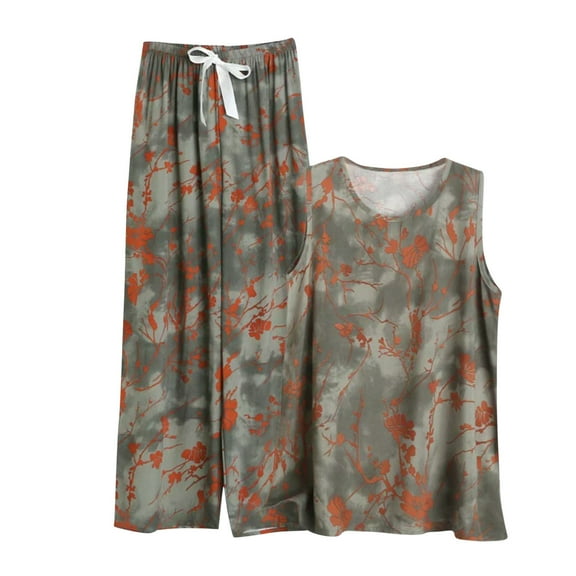 Plus Size Sleepwear Pajama Womens Trendy 2 Piece Pjs Set Tank Tops Long Pants Fall Summer Nightwear Pajamas Gray, 5XL