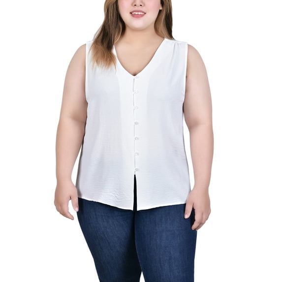 Plus Size Sleeveless Button Front Blouse