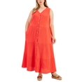 thumbnail image 1 of Plus Size Sleeveless Button- Front Maxi Dress Tropical Punch 3X, 1 of 1