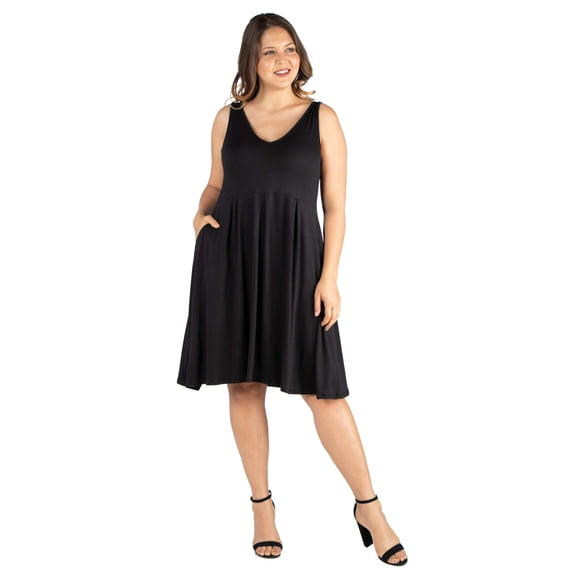 Plus Size Sleeveless Fit N Flare Pocket Dress
