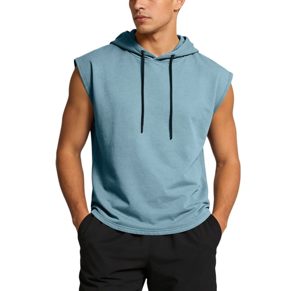 Plus Size Sleeveless Hoodies for Men Drawstring Hooded Tank Tops Lightweight Casual Gym Workout Muscle Tee Shirt Sleeveless Hoodies,Blue XL