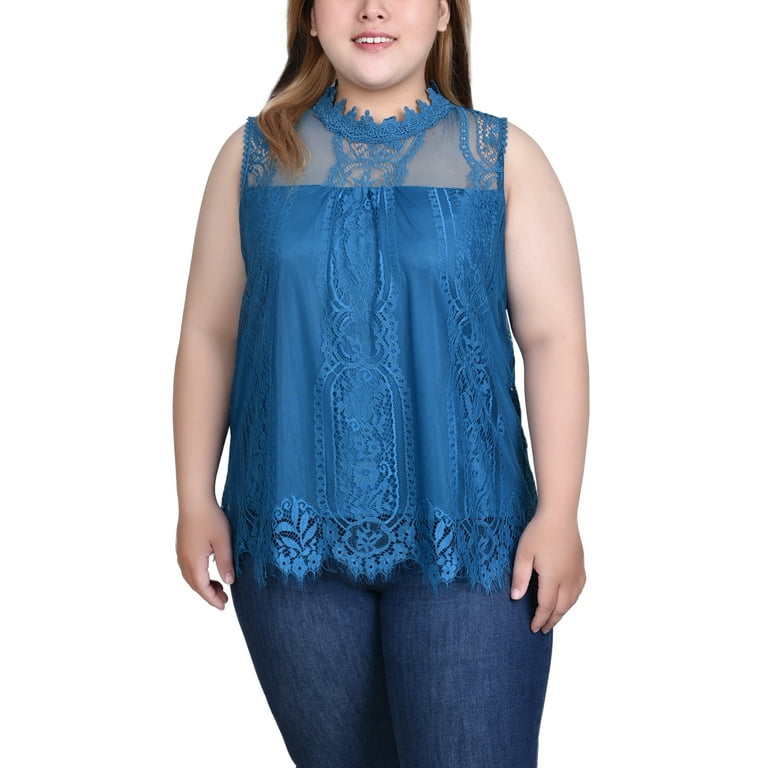 Plus Size Sleeveless Mock Neck Lace Top Walmart