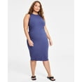 thumbnail image 1 of Plus Size Sleeveless Ribbed Knit Midi Dress  Blue Instinct 2X, 1 of 1