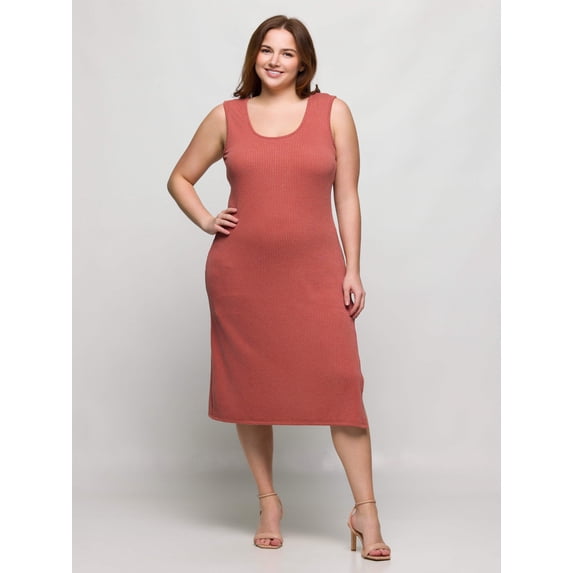 Plus Size Sleeveless Side Slit Fitted Midi Dress