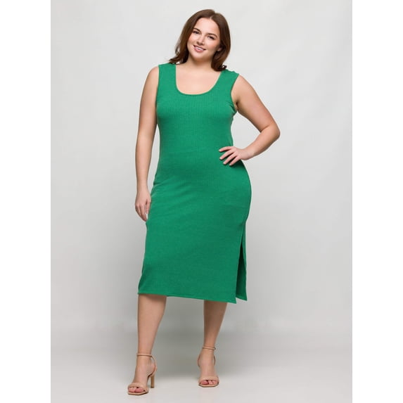 Plus Size Sleeveless Side Slit Fitted Midi Dress