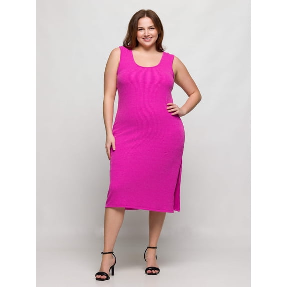 Plus Size Sleeveless Side Slit Fitted Midi Dress
