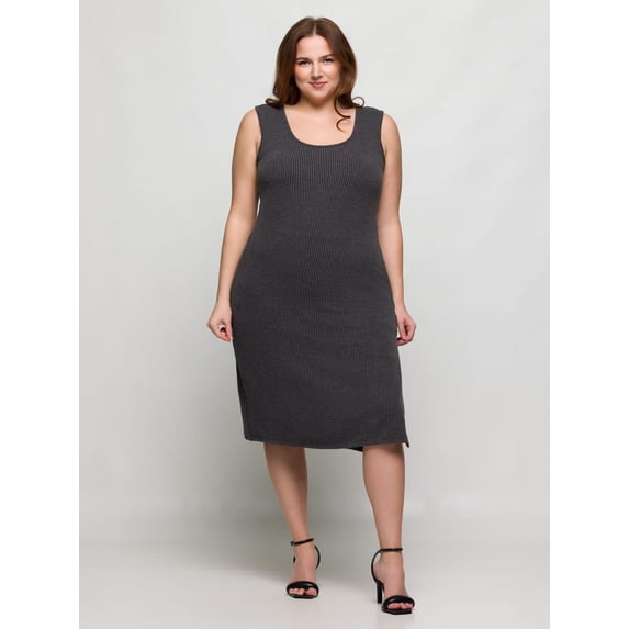 Plus Size Sleeveless Side Slit Fitted Midi Dress