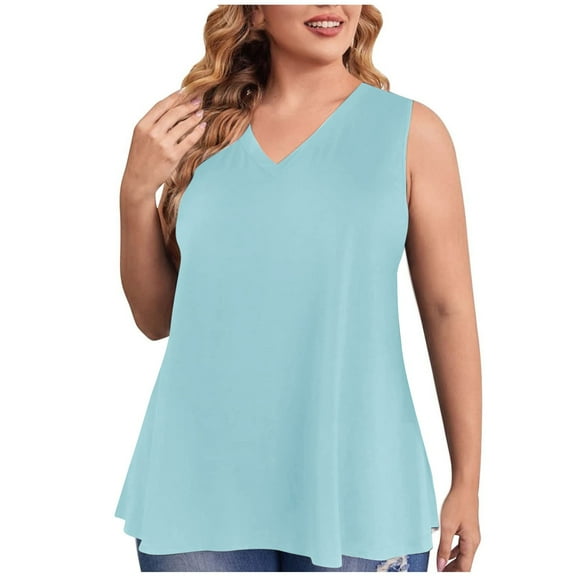 Plus Size Sleeveless Tops Women Vneck Pullover Blouses Trendy Tunic Ladies Basic Tshirt Loose Tees