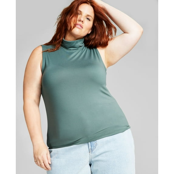 Plus Size Sleeveless Turtleneck Top Moss Green 0X