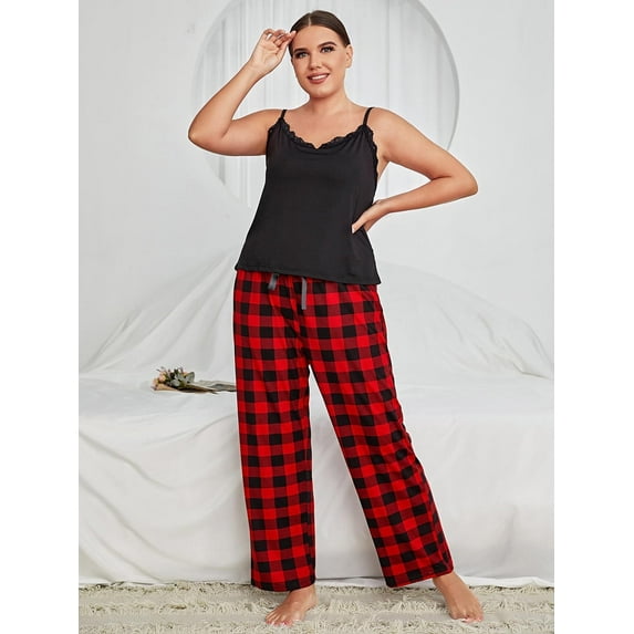 ebukurty Plus Size Pajama Sets for Women 2 Piece Lace V-neck Sleeveless Sleepwear, Sizes 1XL-3XL/5XL