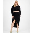 thumbnail image 1 of Plus Size Slinky Pull-On Slit-Front Midi Skirt Deep Black 4X, 1 of 1