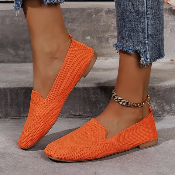 Plus Size Slip-On Shoes, Women’s Flat Easy-On Driving Shoes with Elastic Goring, Chic & Convenient for Errands, Office, and Extended Size Needs Orange 42