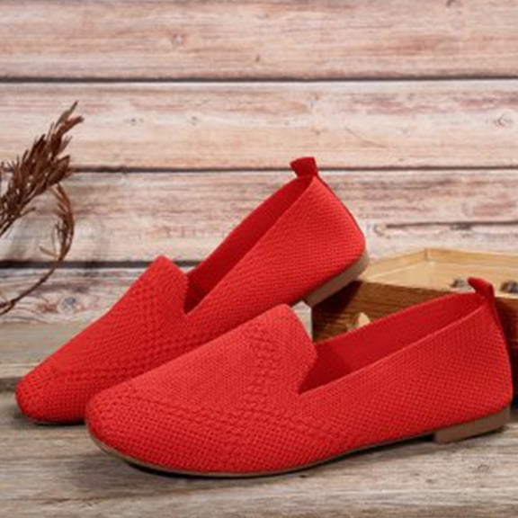 Plus Size Slip-On Shoes, Women’s Flat Easy-On Driving Shoes with Elastic Goring, Chic & Convenient for Errands, Office, and Extended Size Needs Red 38