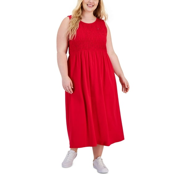 Plus Size Smocked Maxi Dress Scarlet 0X