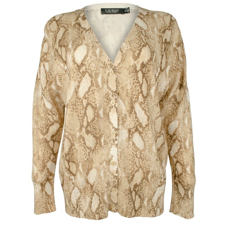 Plus Size Snakeskin Print Cotton Blend Cardigan Sweater 1X