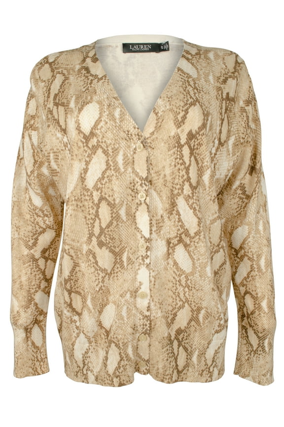 Plus Size Snakeskin Print Cotton-Blend Cardigan Sweater 1X