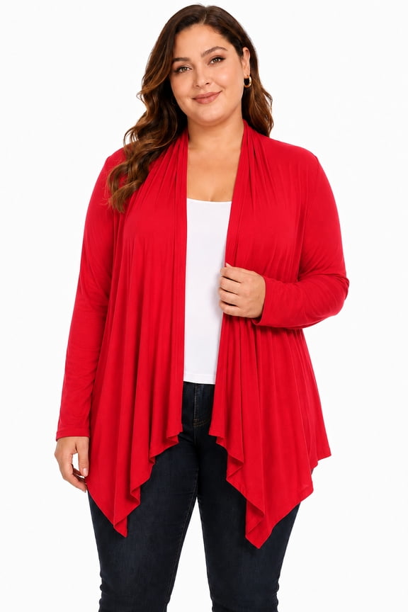 Women's Solid Plus Size Open Front Long Sleeve Lightweight Soft Basic Sweater Cardigan