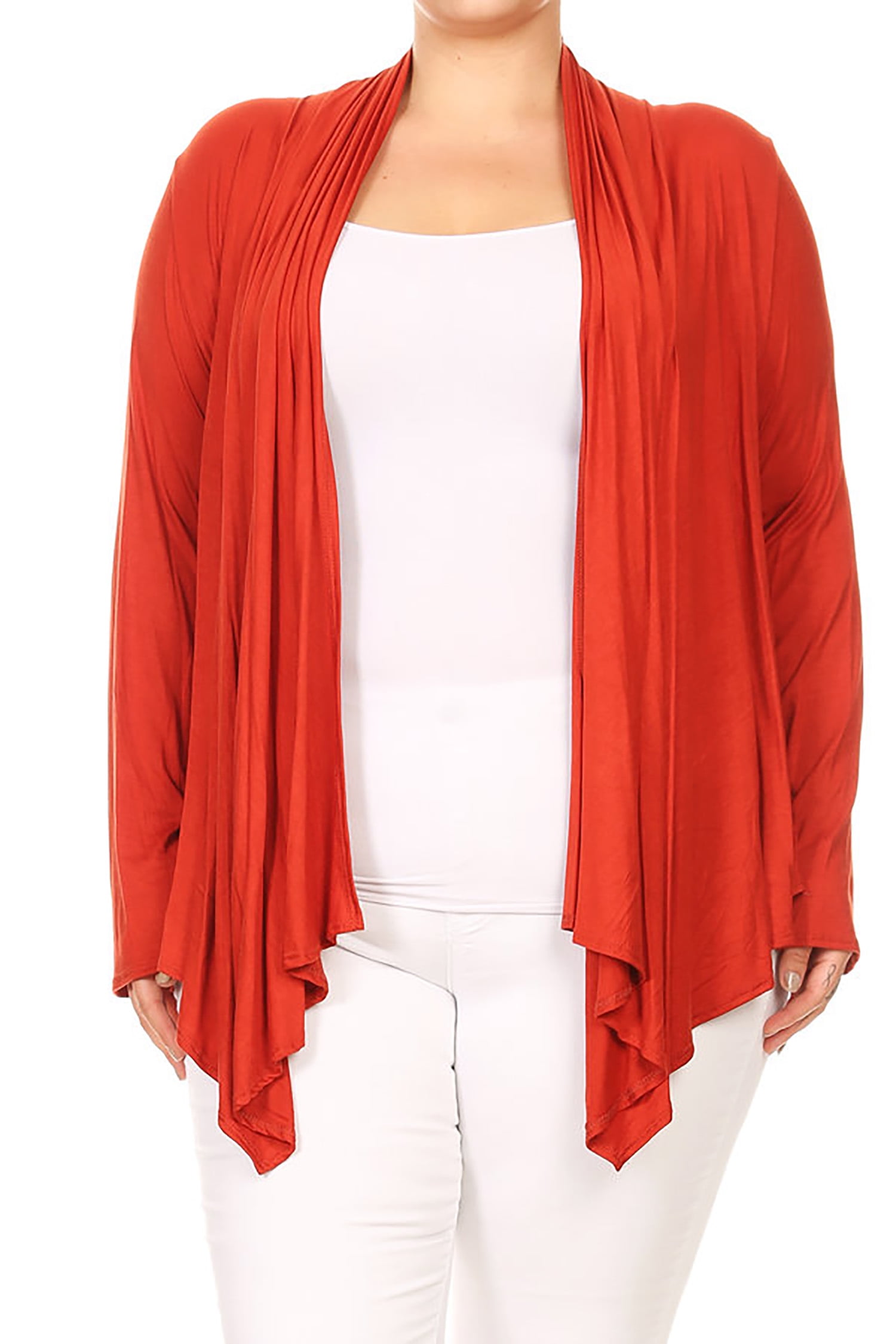 Women's Solid Plus Size Open Front Long Sleeve Lightweight Soft Basic Sweater Cardigan