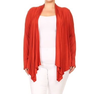 Women's Solid Plus Size Open Front Long Sleeve Lightweight Soft Basic Sweater Cardigan