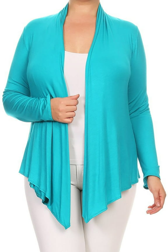 Women's Solid Plus Size Open Front Long Sleeve Lightweight Soft Basic Sweater Cardigan